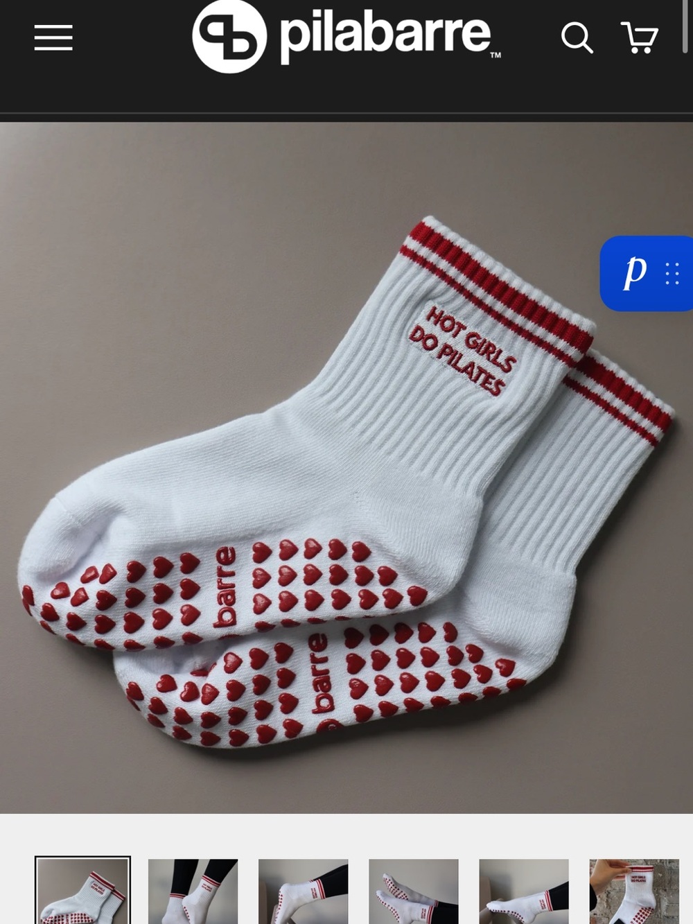 White & Red 'Hot Girls Do Pilates' Non-Slip Crew Socks